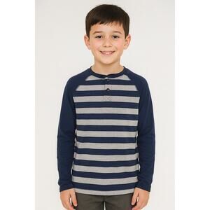 NWOT Spotted Zebra Boys Long Sleeve Striped Henley Tee Shirt Blue Size Large 10